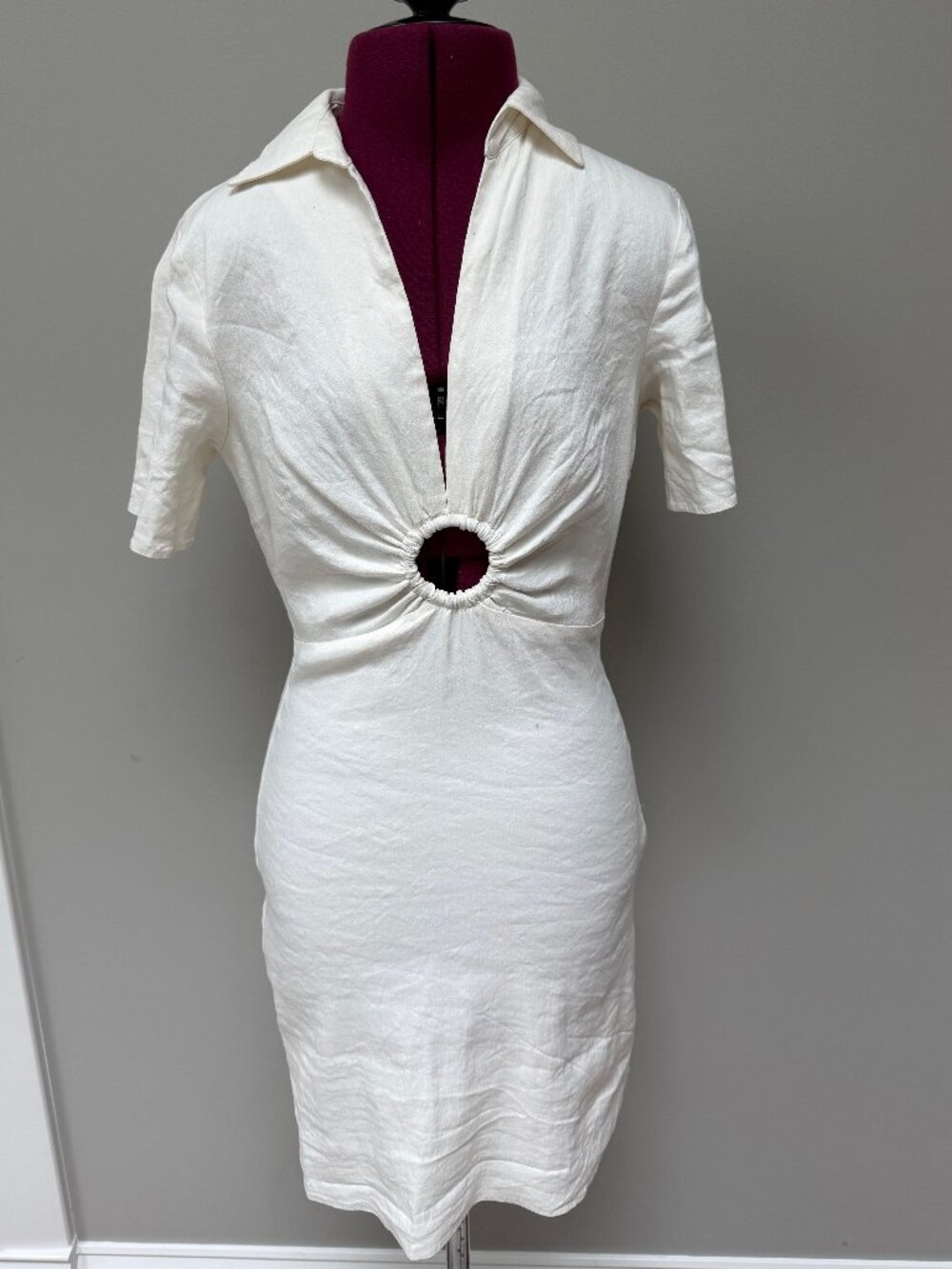 Zara White Short-Sleeved Collared Mini Dress - Size S - Picture 1 of 7